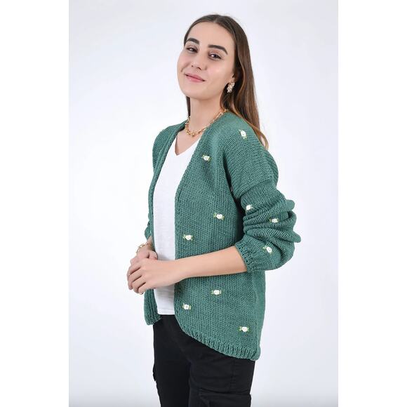 Fanm Mon x Hill House Winter Bloom Blue Rose Cardigan Hunter Green - Picture 3 of 9